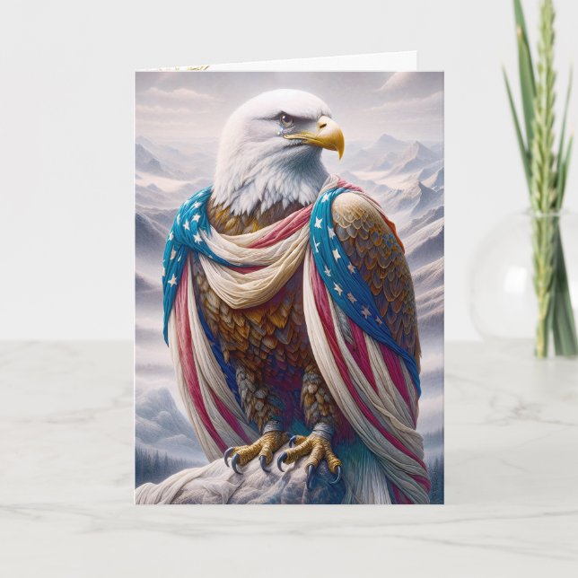 Sad Bald Eagle mit Flag 4. Juli Karte (Vorderseite)
