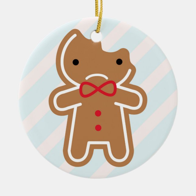 Sad Bitten Kawaii Gingerbread Man Keramik Ornament (Vorne)