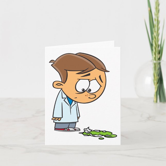 Sad Boy Scientist mit gebrochenem Experiment Karte (Von Creator hochgeladen)