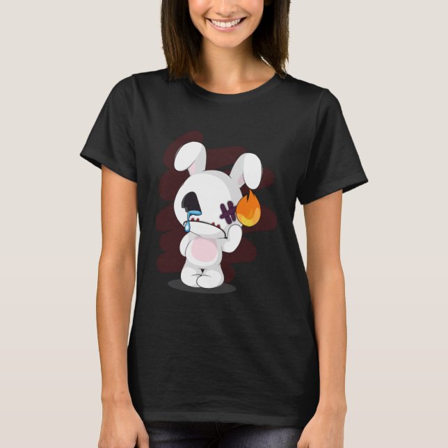 Sad Broken Niedlich Emo Creepy Bunny Goth Horror T-Shirt (Vorderseite)