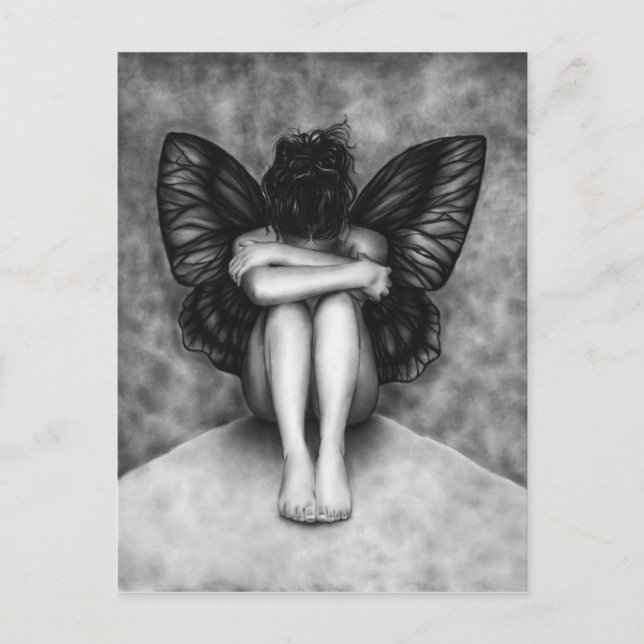 Sad Butterfly Girl Postcard Postkarte (Vorderseite)