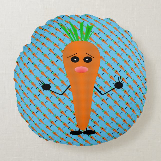 Sad Carrot von Kenneth Yoncich Rundes Kissen (Vorderseite)