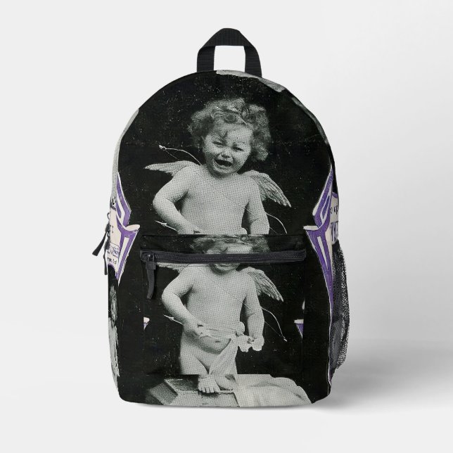 Sad Cherub Angel Print Bedruckter Rucksack (Vorderseite)