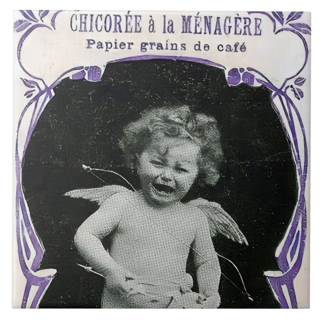 Sad Cherub Angel Print Fliese (Vorderseite)