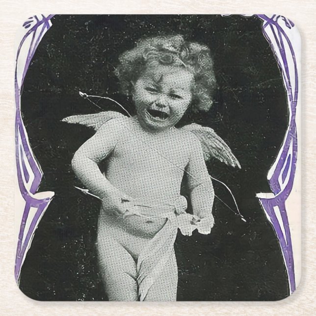 Sad Cherub Angel Print Rechteckiger Pappuntersetzer (Vorderseite)