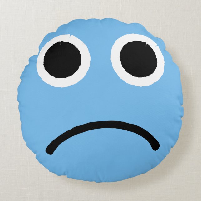 Sad Face Blue Frowning Emoticon Emoji Rundes Kissen (Vorderseite)