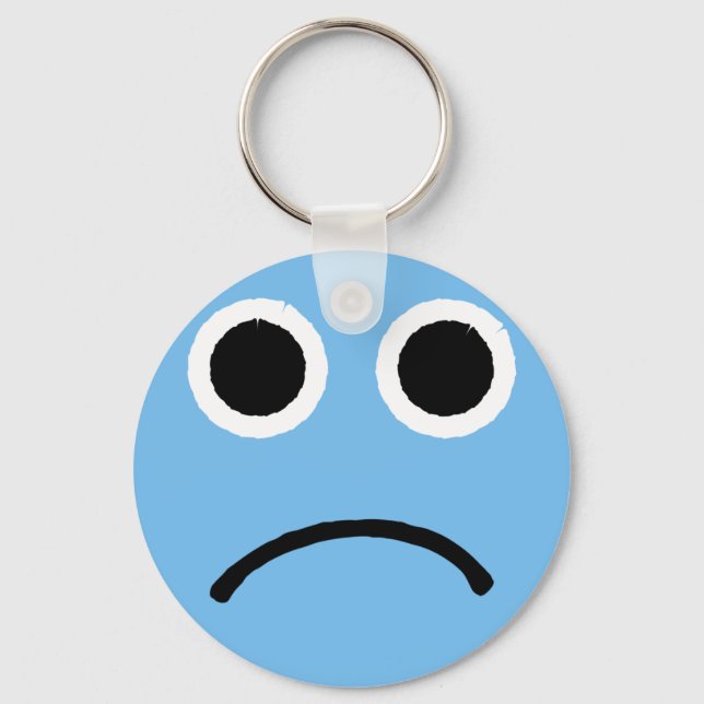 Sad Face Blue Frowning Emoticon Emoji Schlüsselanhänger (Vorderseite)
