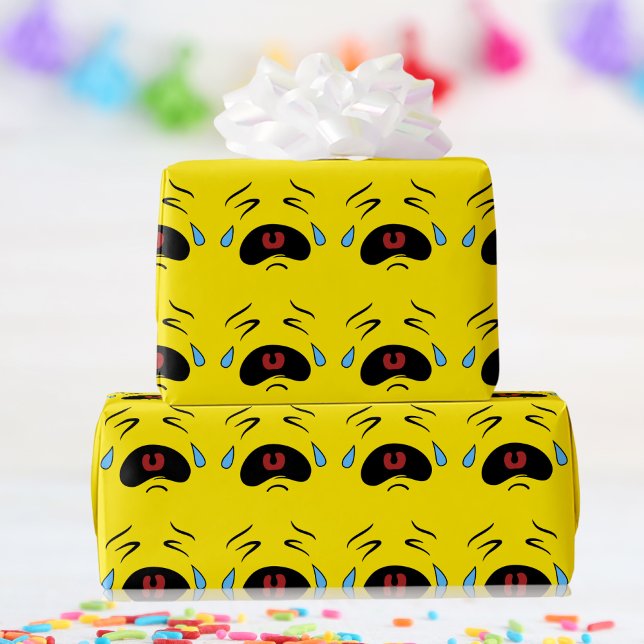 Sad Face Emoji Geschenkpapier (Funny Emoticon Super Sad Face Crying Emoji Wrapping Paper)
