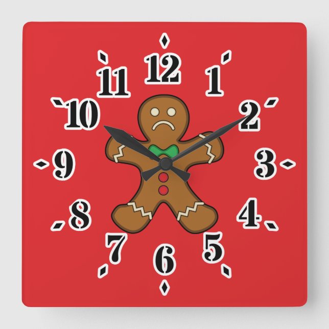 Sad Gingerbread Man Quadratische Wanduhr (Vorderseite)