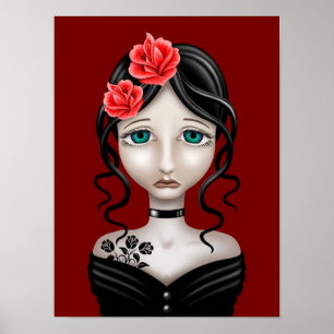Sad Girl mit Rote Rosen Poster