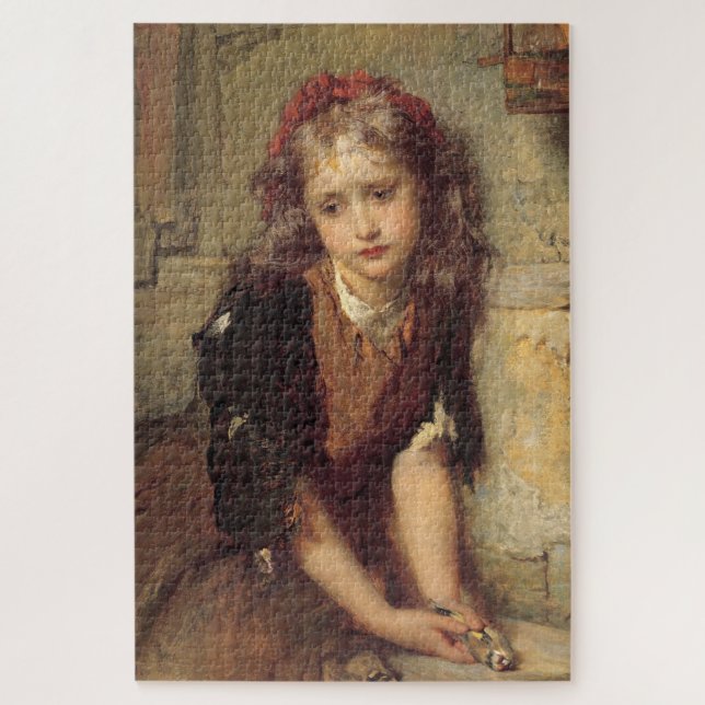 Sad Girl with a Dead Goldfinch Bird (Pet Beileid) Puzzle (Vertikal)