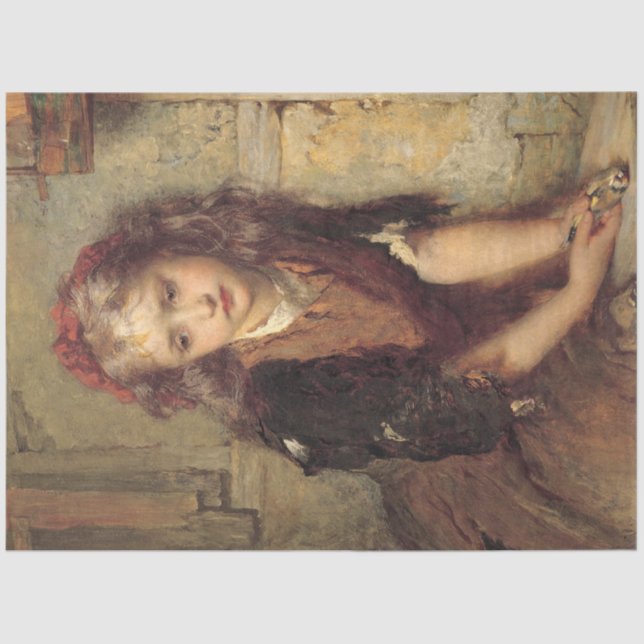 Sad Girl with a Dead Goldfinch Bird (Pet Beileid) Seidenpapier (Vorderseite)