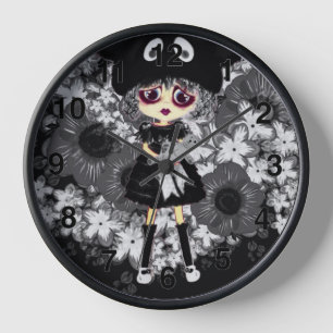 Sad Goth Girl - Kawaii Chibi Cartoon Große Uhr
