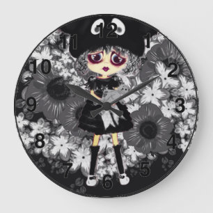 Sad Goth Girl - Kawaii Chibi Cartoon Große Wanduhr