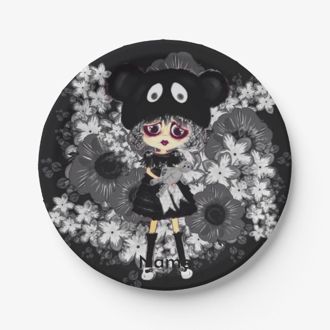 Sad Goth Girl - Kawaii Chibi Cartoon Pappteller (Vorderseite)