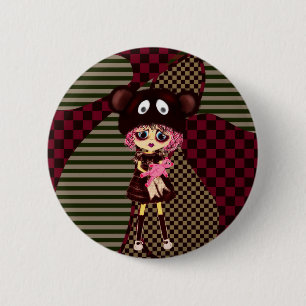 Sad Goth Girl, Kawaii chibi mit Teddybär Button
