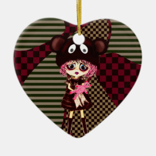 Sad Goth Girl, Kawaii chibi mit Teddybär Keramikornament