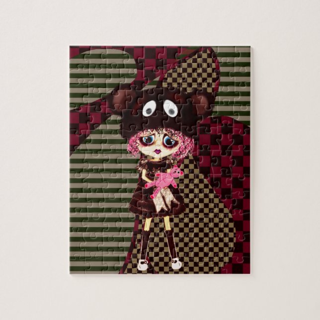 Sad Goth Girl, Kawaii chibi mit Teddybär Puzzle (Vertikal)