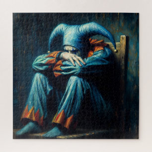 Sad Jester in Blau und Orange Puzzle