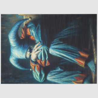 Sad Jester in Blau und Orange Seidenpapier