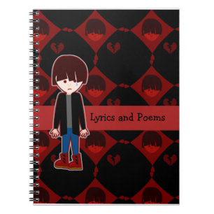 Sad Lonely Emo Boy Fun Cartoon Art Design Notizblock