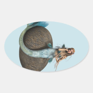 Sad Mermaid Ovaler Aufkleber