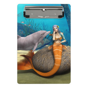 Sad Mermaid und Dolphin Mini Klemmbrett
