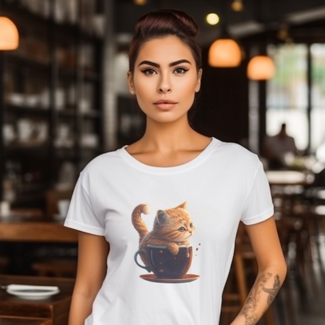 Sad Orange Tabby Cat in Coffee Cup Graphic T-Shirt (Von Creator hochgeladen)