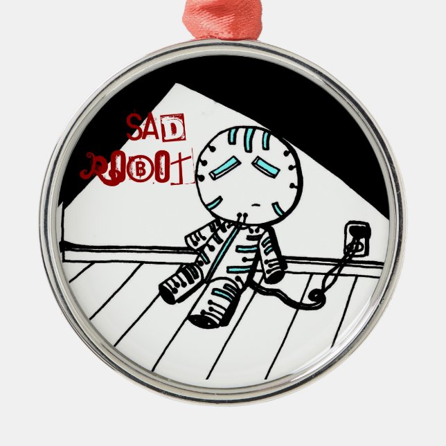 Sad Robot Ornament Aus Metall (Vorne)