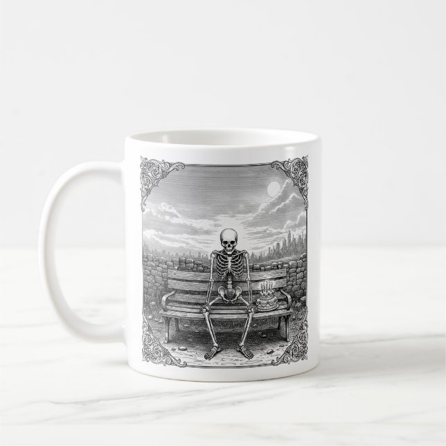 Sad Skeleton with Birthday Cake Funny Goth Gift Kaffeetasse (Links)