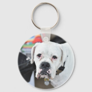 Sad White Boxer Schlüsselanhänger