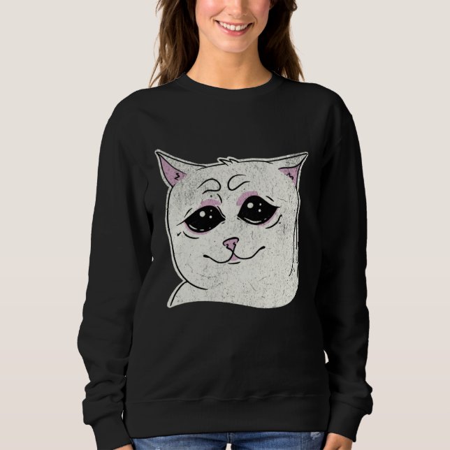 Sad White Cat Meme  Sarcastic Kitty Animal  Retro Sweatshirt (Vorderseite)