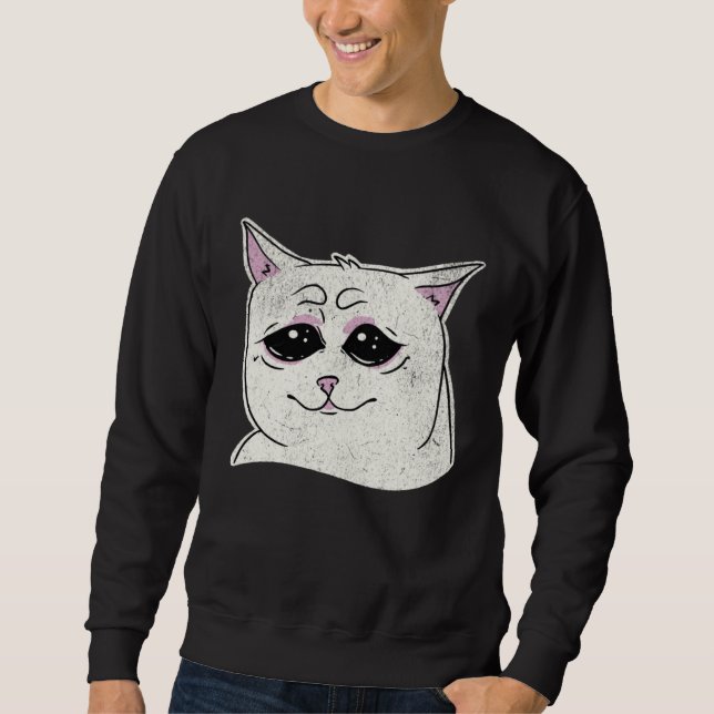 Sad White Cat Meme  Sarcastic Kitty Animal  Retro Sweatshirt (Vorderseite)