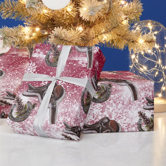 saddle horse shoe pinecones,snow geschenkpapier (Feiertage)