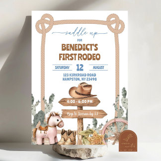 Saddle Up Cowboy First Rodeo Birthday Boy Einladung