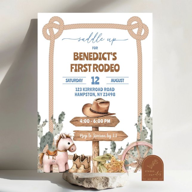 Saddle Up Cowboy First Rodeo Birthday Boy Einladung (Von Creator hochgeladen)