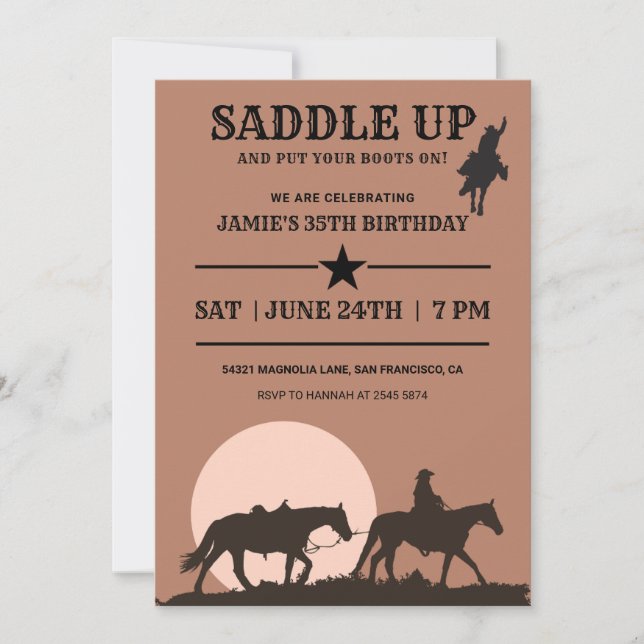 Saddle Up Cowboy zum Geburtstag Einladung (Vorderseite)