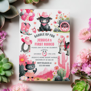 Saddle Up Cowgirl First Rodeo Western Geburtstag Einladung