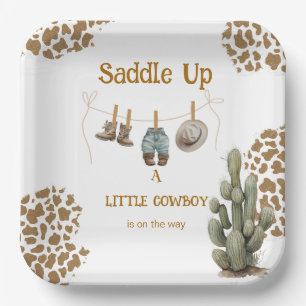 Saddle Up ein kleiner Cowboy ist auf dem Weg Baby Pappteller