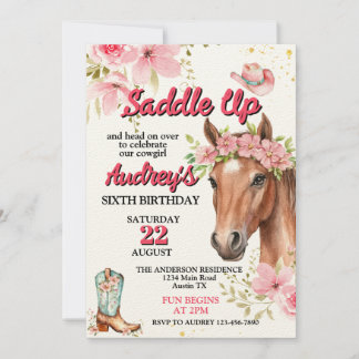 Saddle Up Girls Western Brithday Einladung