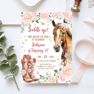 Saddle Up Horse Cowgirl Birthday Invitation Einladung