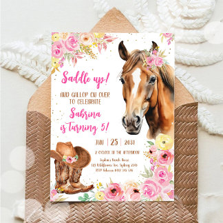 Saddle Up Horse Cowgirl Birthday Invitation Einladung