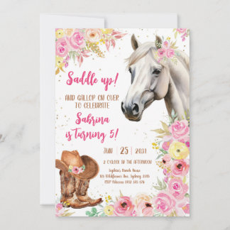 Saddle Up Horse Cowgirl Birthday Invitation Einladung