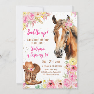 Saddle Up Horse Cowgirl Birthday Invitation Einladung