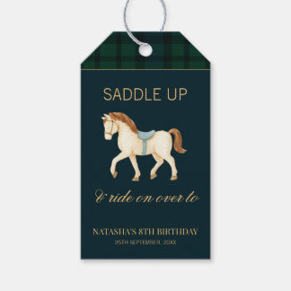 Saddle Up Vintage Preppy Horse Birthday  Geschenkanhänger
