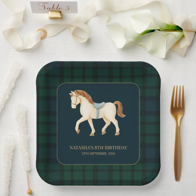 Saddle Up Vintage Preppy Horse Birthday  Pappteller (Hochzeit)