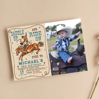 Saddle Up Western Rodeo Cowboy Birthday Foto Einladung