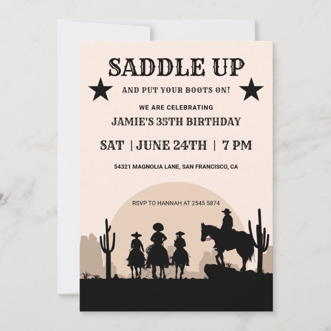 Saddle Up Wild Cowboy Einladung zum Geburtstag (Vorderseite)