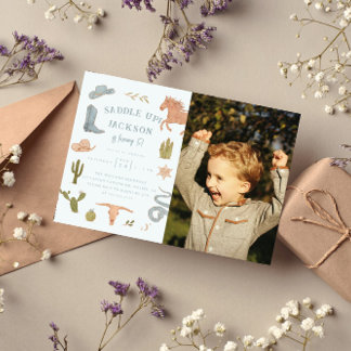 Saddup Cowboy Boy Geburtstagsparty Foto Einladung