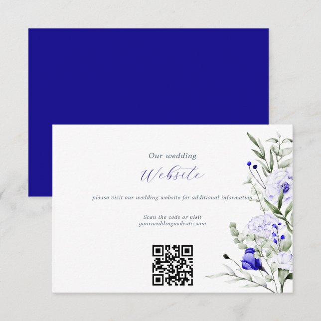 Sade Royal Blue Ivory Wedding Website QR Code Begleitkarte (Vorne/Hinten)
